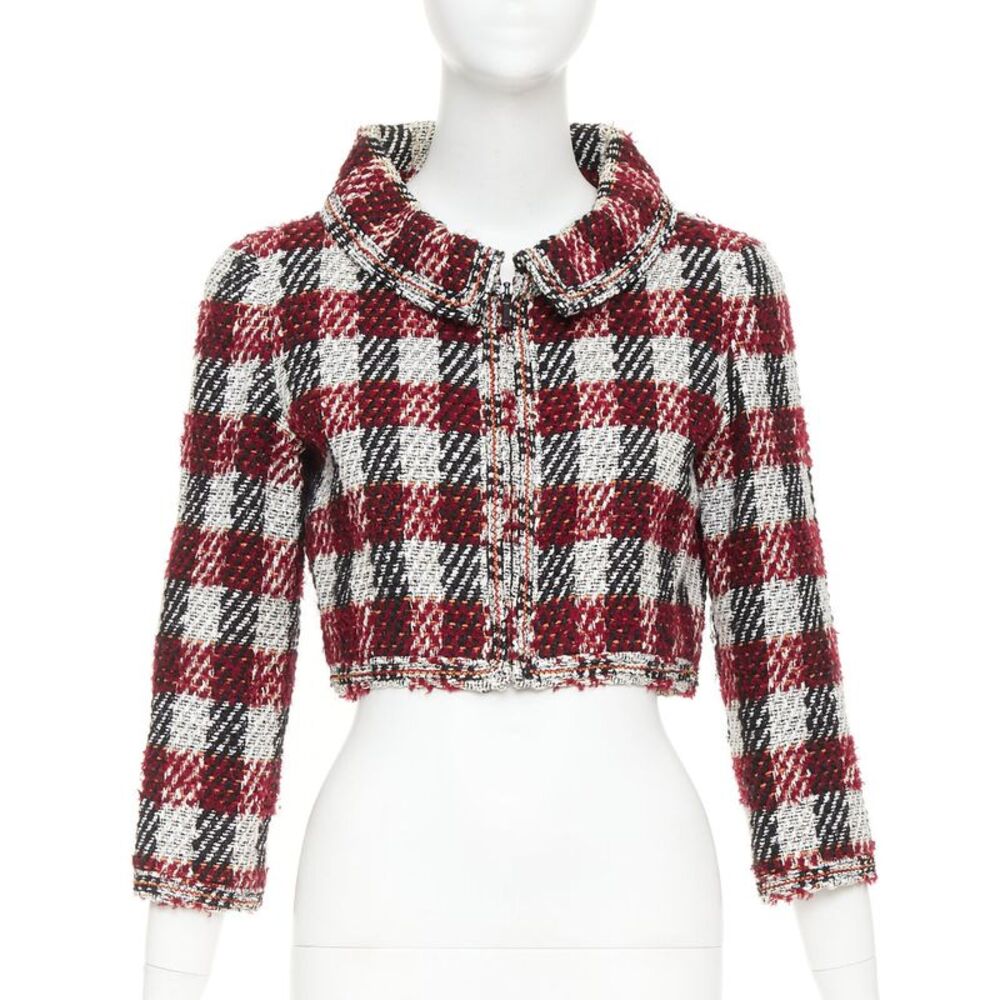 Chanel checked tweed cropped zip up jacket